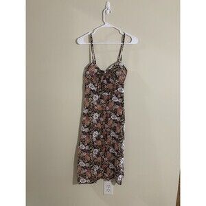 AUW Women’s Size L Pink White Floral Spaghetti Strap Smock Back Midi Dress